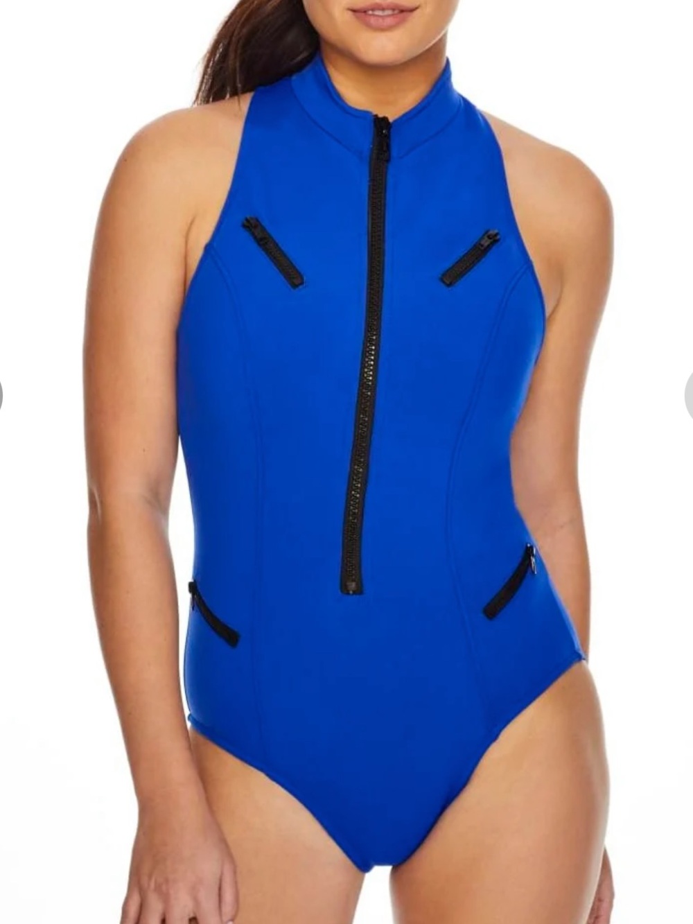 NWT Magicsuit SAPPIRE Blue Zip-Front Halter One-Piece Swimsuit 
12